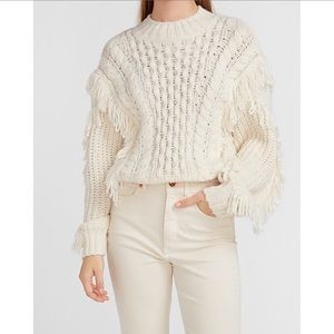 Express NWT Fringe Cable Knit Mock Neck Sweater